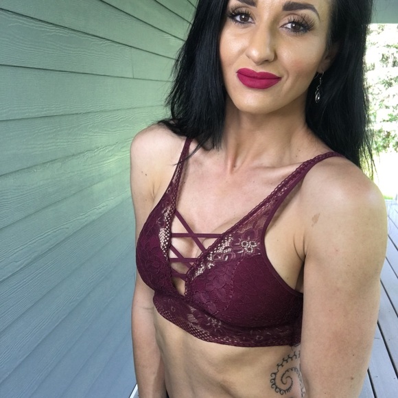 NEW Burgundy Sheer Lace Caged Bralette - Picture 2 of 7